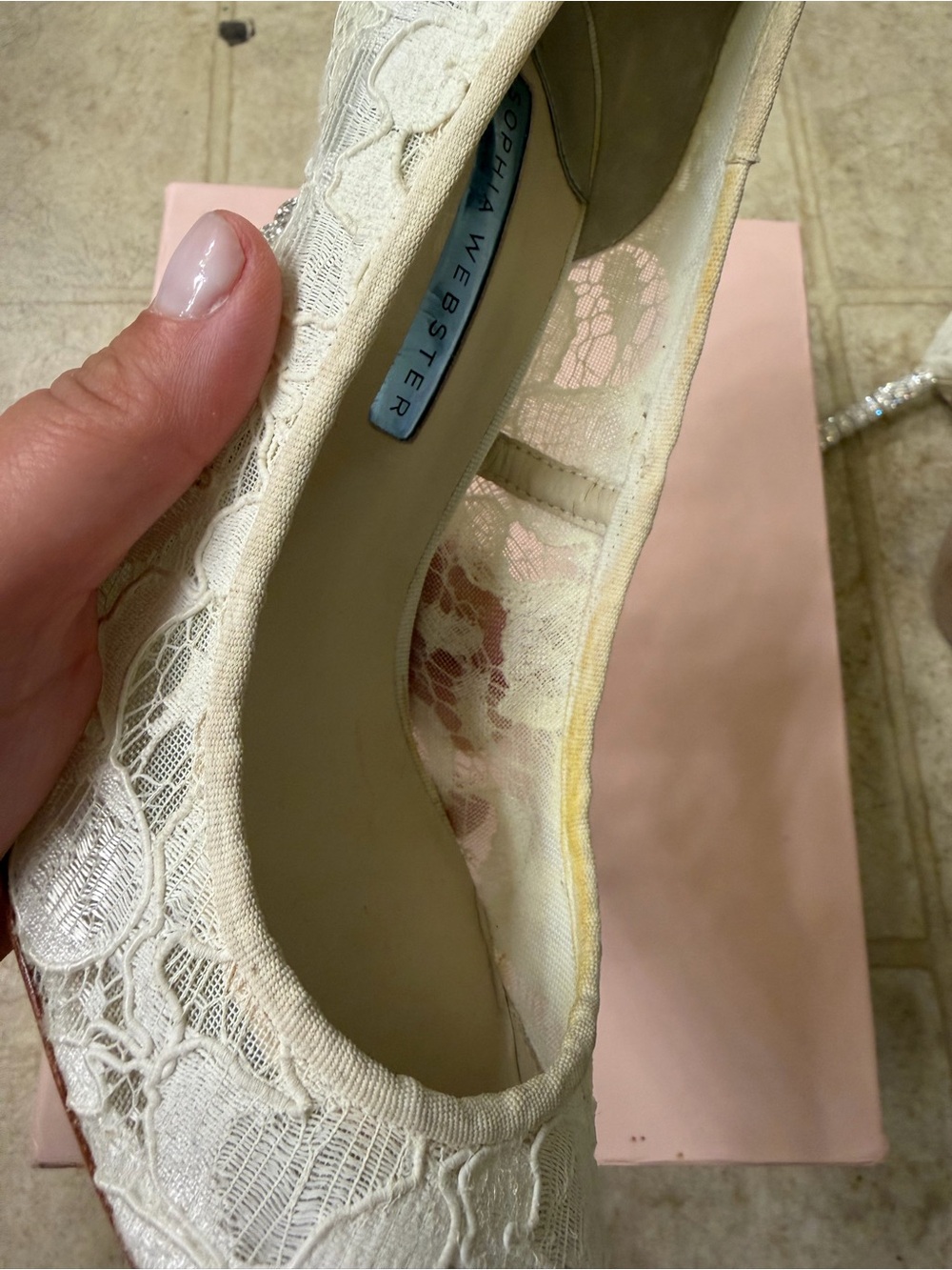 Sophia Webster Cream Lace Pointed Toe Heels - Picture 4 of 8